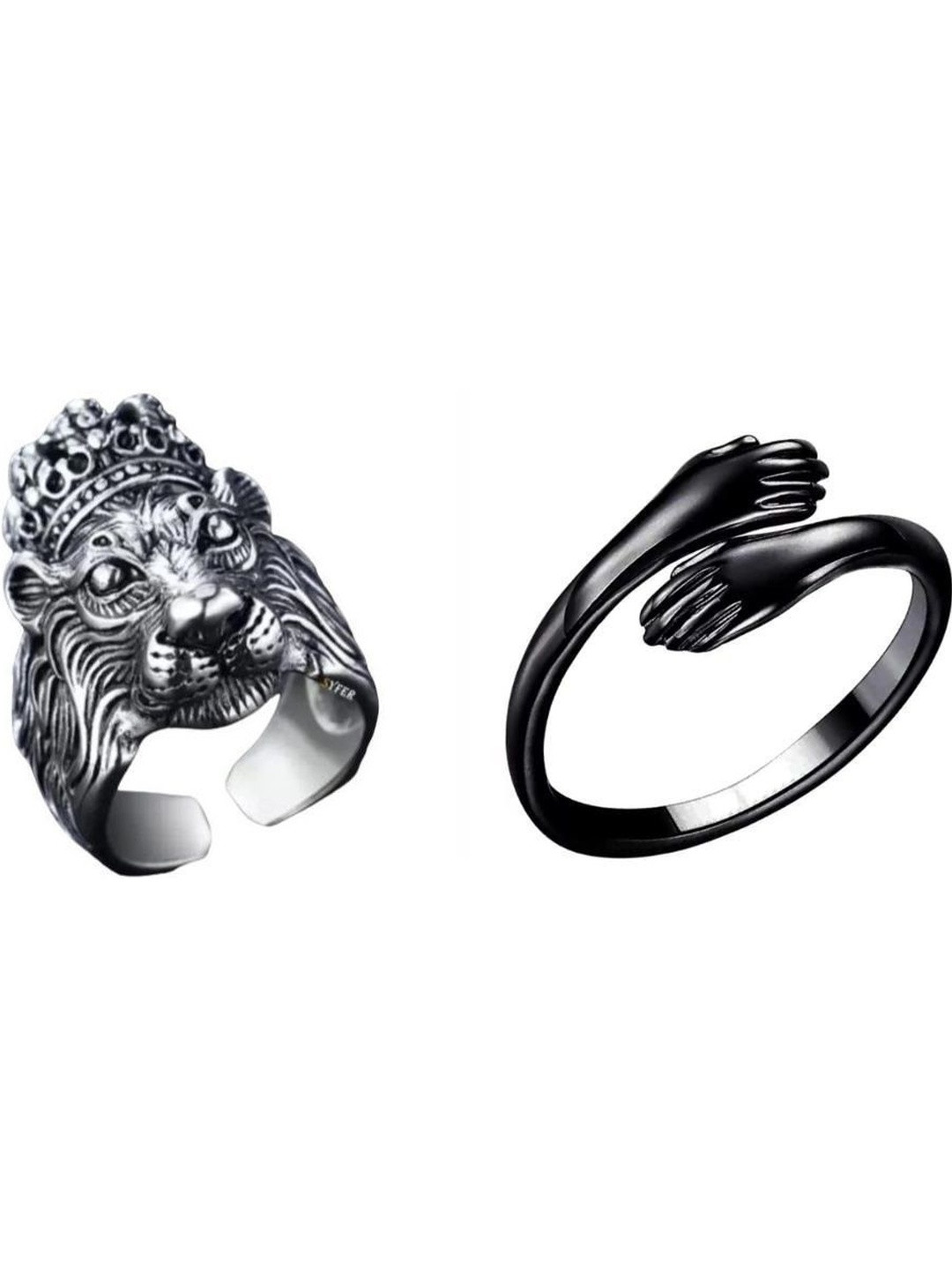 Teeragaj Set Of 2 Lion face & Hug Hands Adjustable Finger Rings
