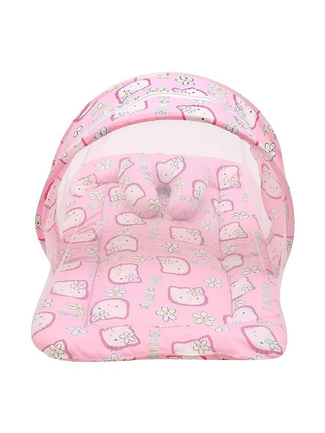 Fareto Infants Pink & White Printed Pure Cotton Foldable Baby Bed Set