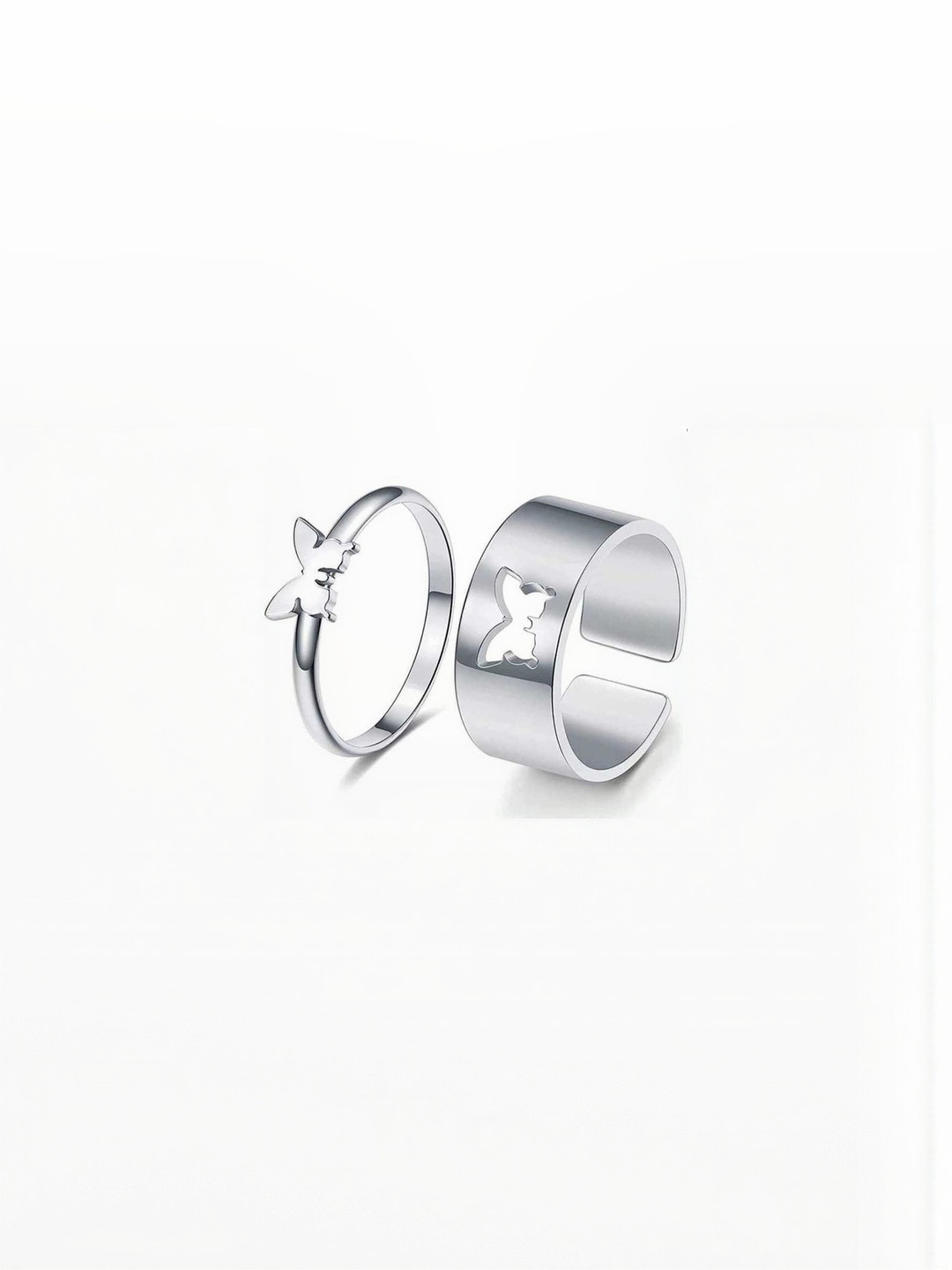 Teeragaj Set Of 2 Butterfly Design Couple Adjustable Finger Rings