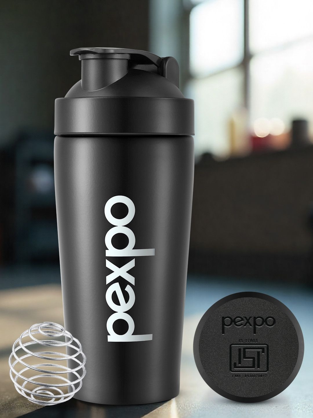 Pexpo Kayo Plus Black Stainless Steel Brand Logo Single Wall Vacuum Gym Shaker-800 ml