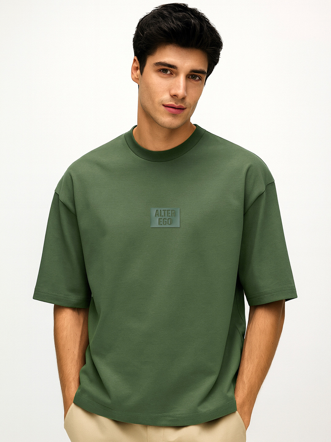 Maniac Men Brand Logo Printed Round Neck Cotton Oversized T-shirt