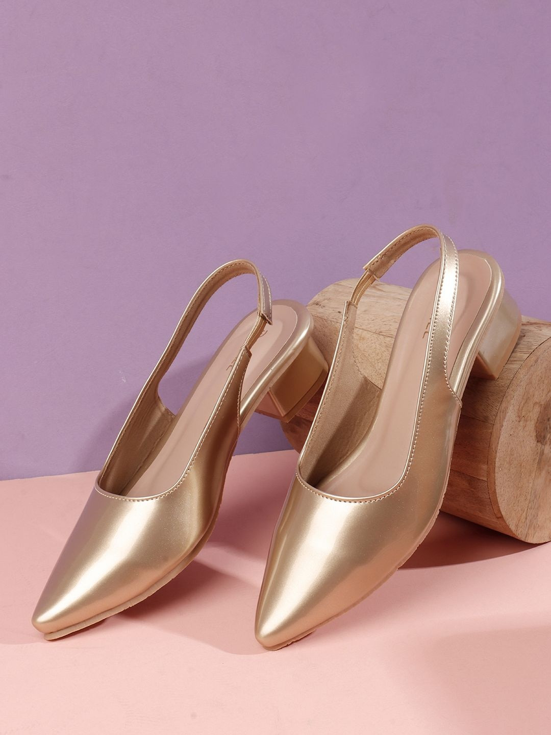 Denill Women Solid Synthetic Patent Slingback Block Sandals Heels