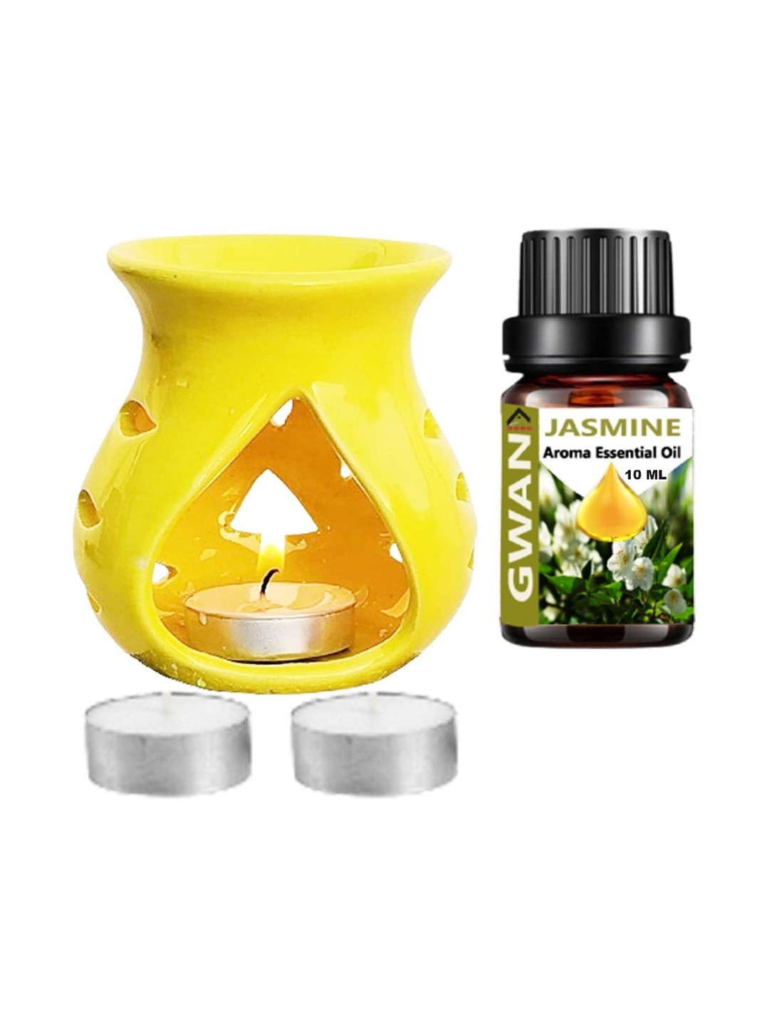 Gwan Yellow 4 Pieces Ceramic Aroma Oil Diffuser & Tea Light Candle