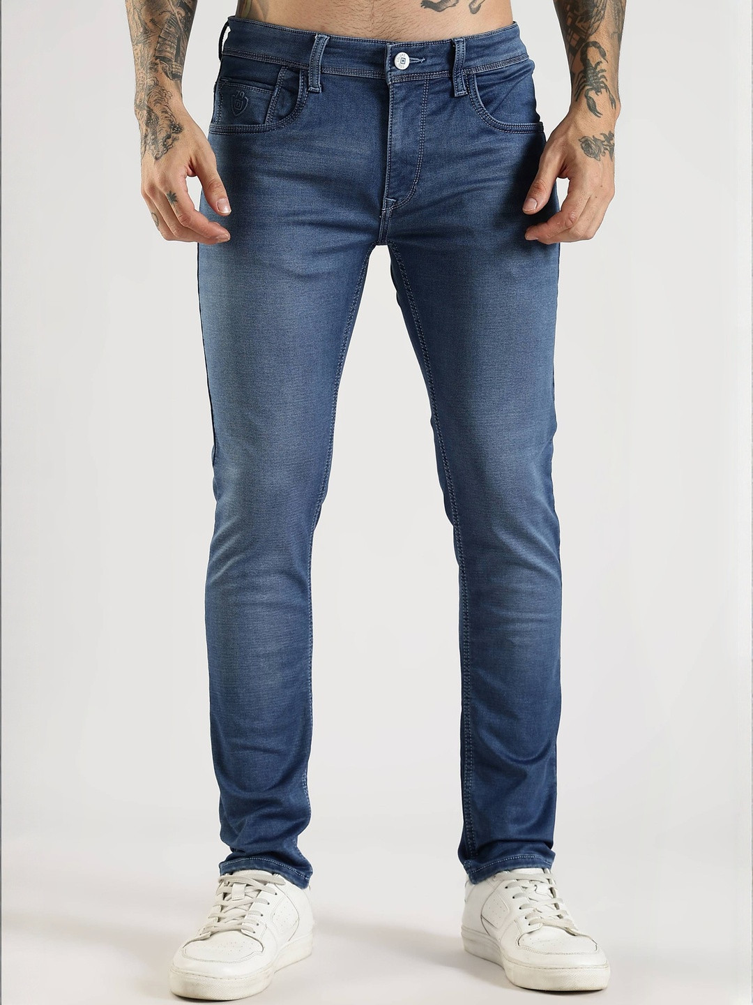 COOL COLORS Men Blue Solid Ankle Fit Light Fade Mid-Rise Stretchable Denim Jeans