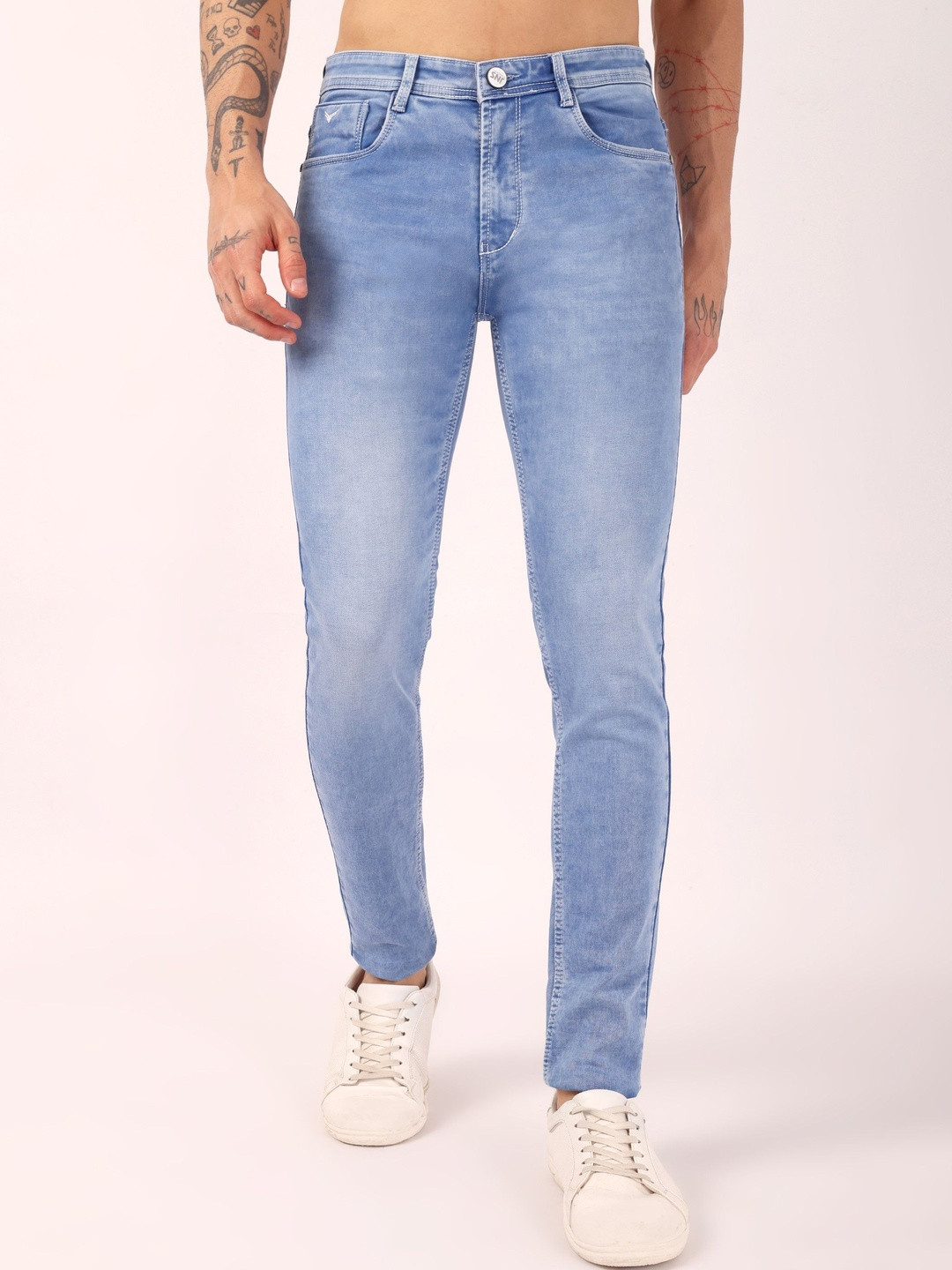 SUI DHAGA Men Narrow Relaxed Fit Mid-Rise Light Fade Stretchable Jeans