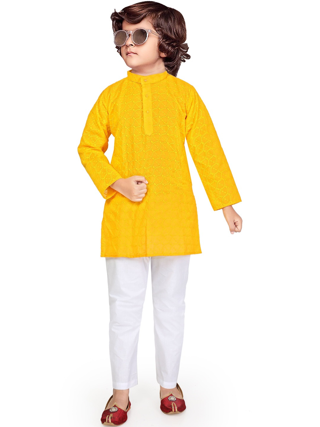 Taimoor Garments Infant Boys Mandarin Collar Sequinned Straight Kurta With Pyjamas