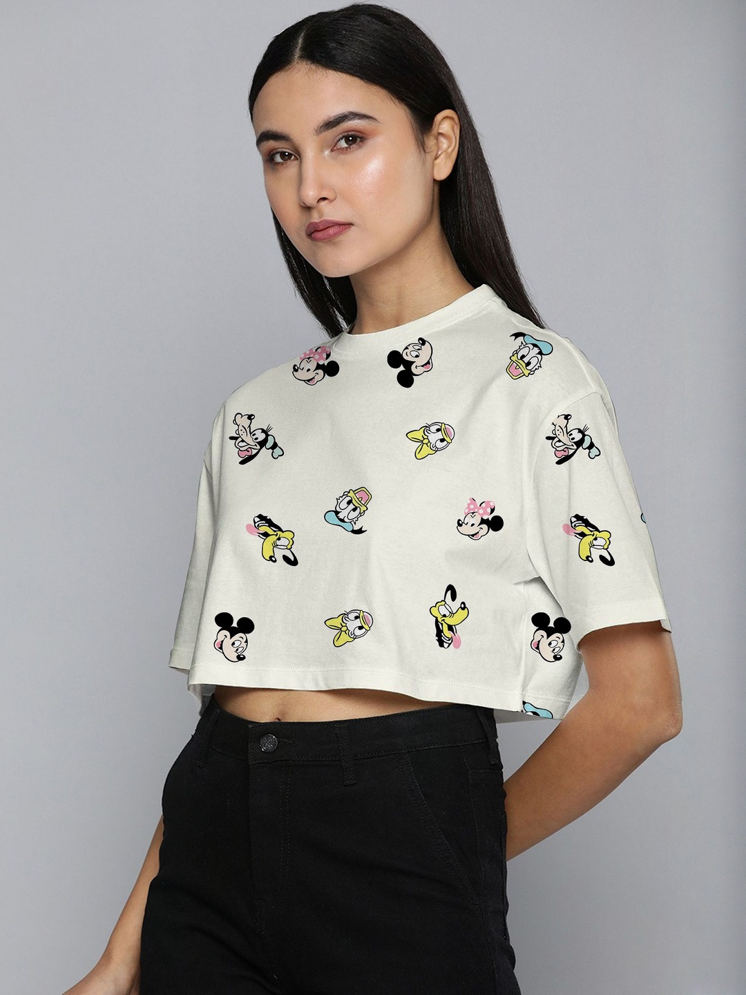 Attire Empire Women Mickey & Friends Graphic Printed Round Neck Oversized T-shirt