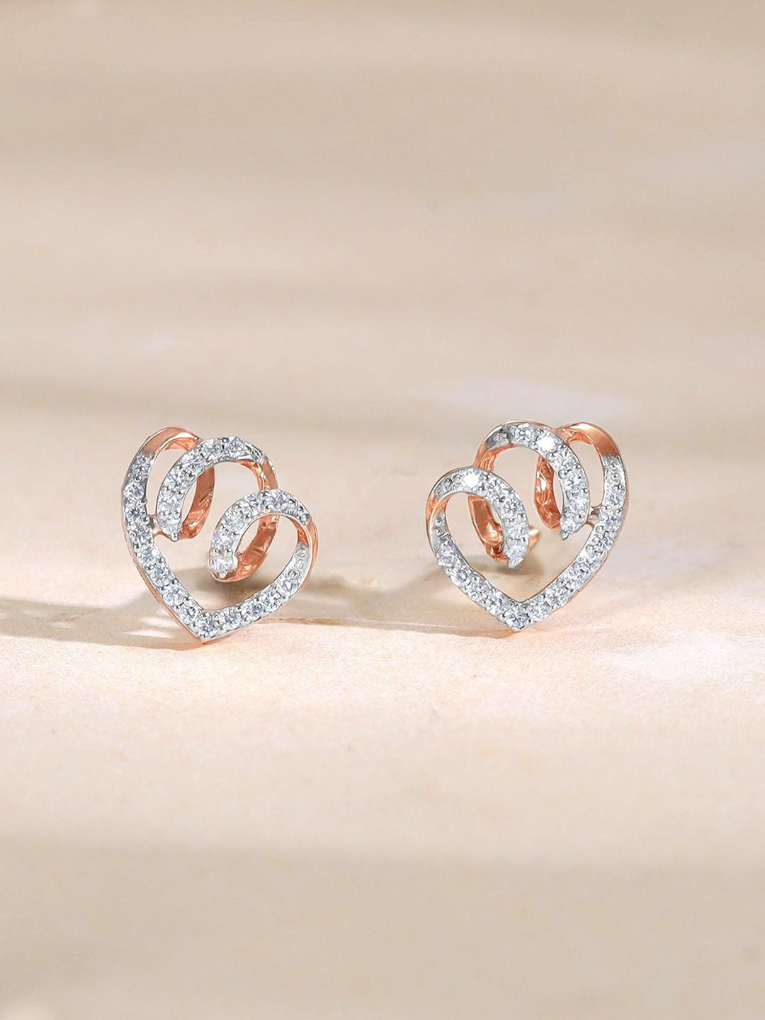 GIVA 14KT Rose Gold Twirl Stud Earrings With Lab Grown Diamond-2.252 gms