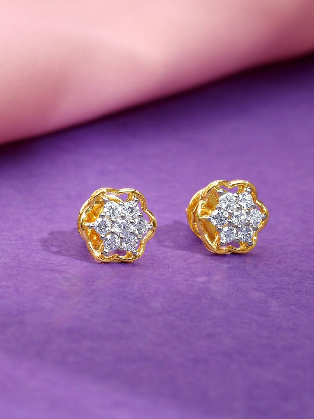 GIVA 14Kt Gold Mana Lab Grown Stud Earrings Diamond-1.97 gms