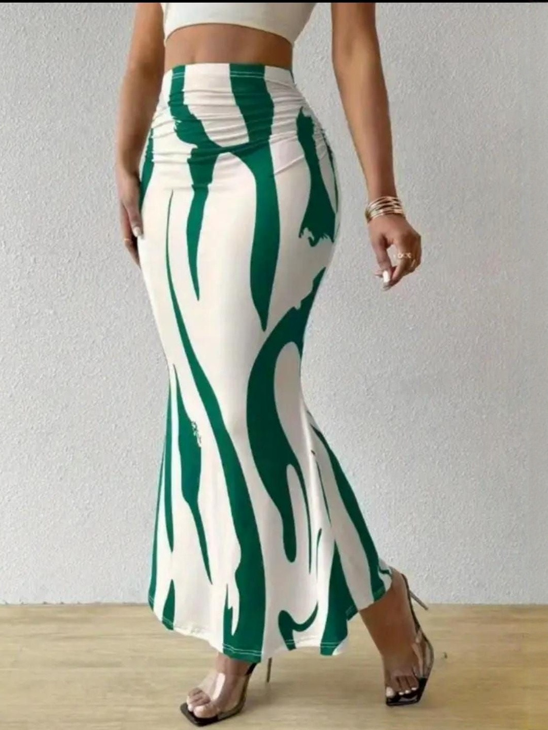 JINJIN FASHION Women Abstract Printed Casual Flared Maxi Pencil Skirt