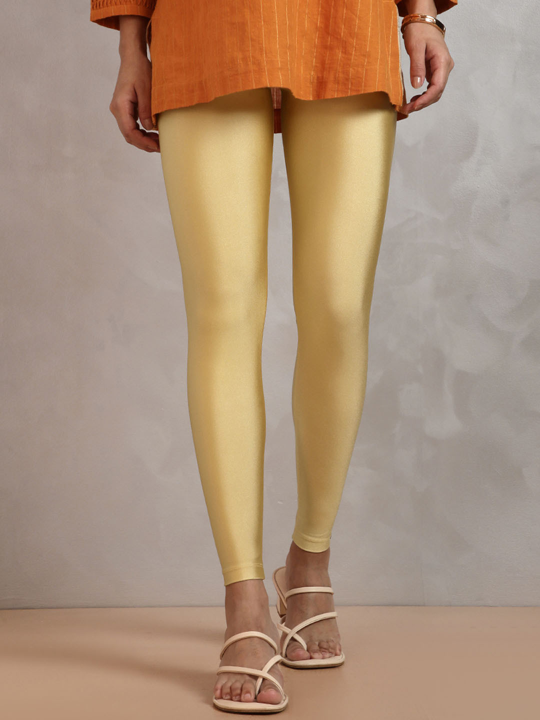 TWIN BIRDS Women Nylon Solid Gold Shimmer Legging