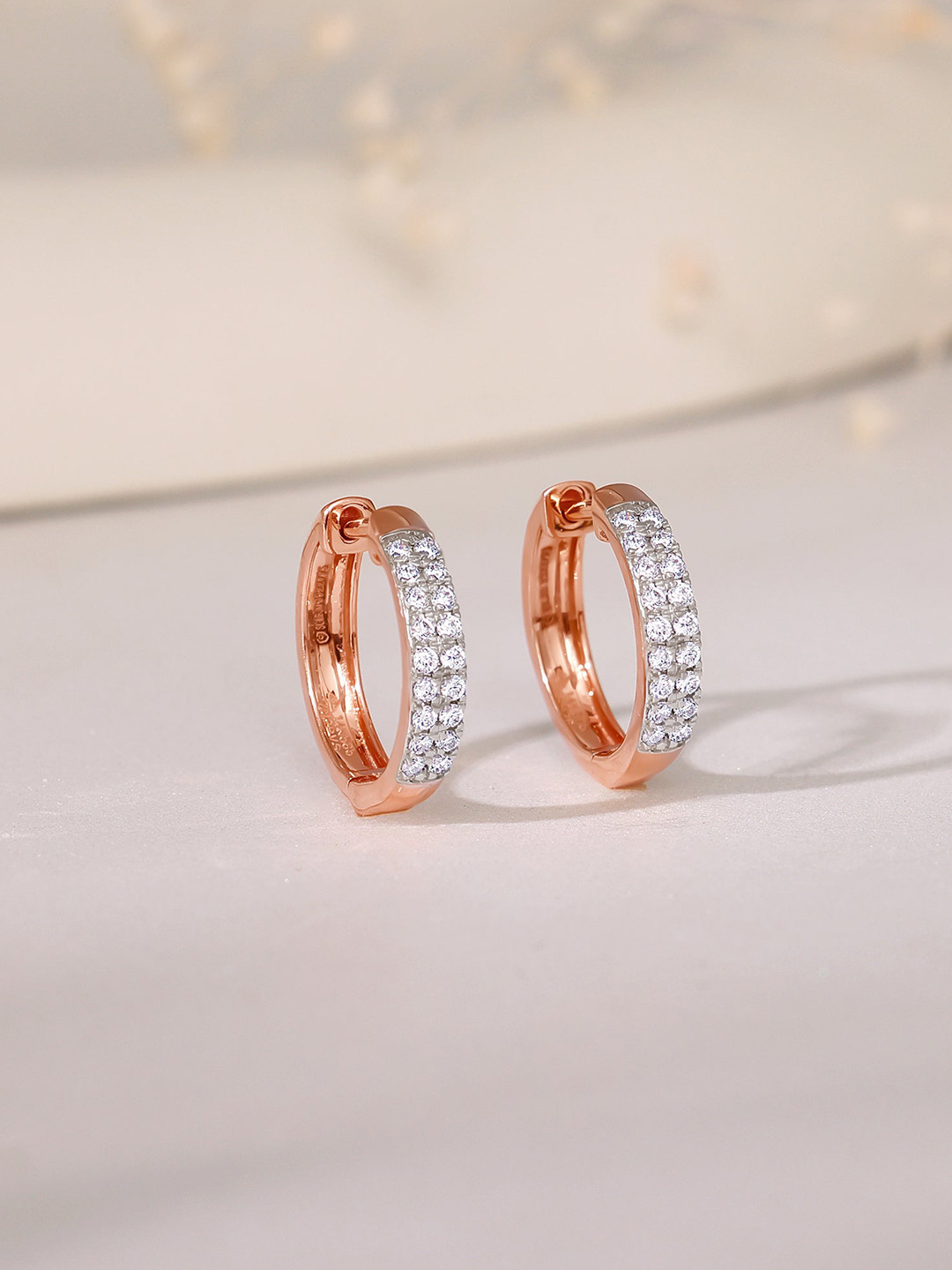 GIVA Rose Gold Huggies Diamond Earrings-2.008 gms
