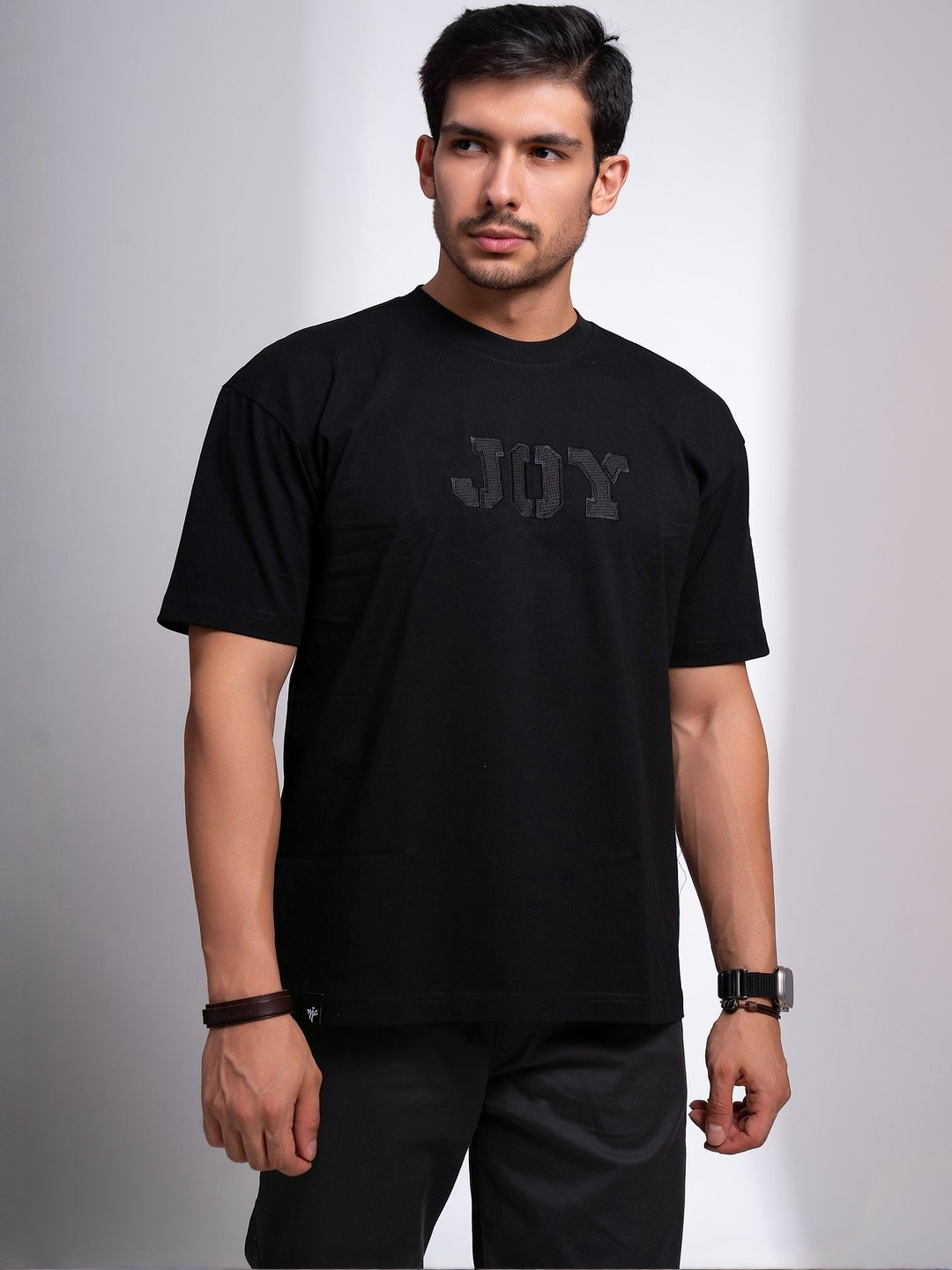 nostrum Typography Embroidered Short Sleeves Cotton Regular Fit T-shirt