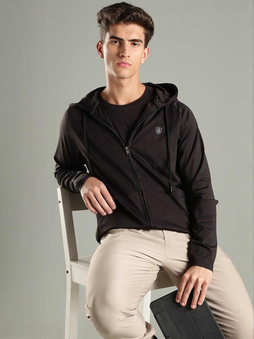 DOMIN8 Men All Weather Water Resistant Zipper Hooded Jacket With Adjustable Drawstring