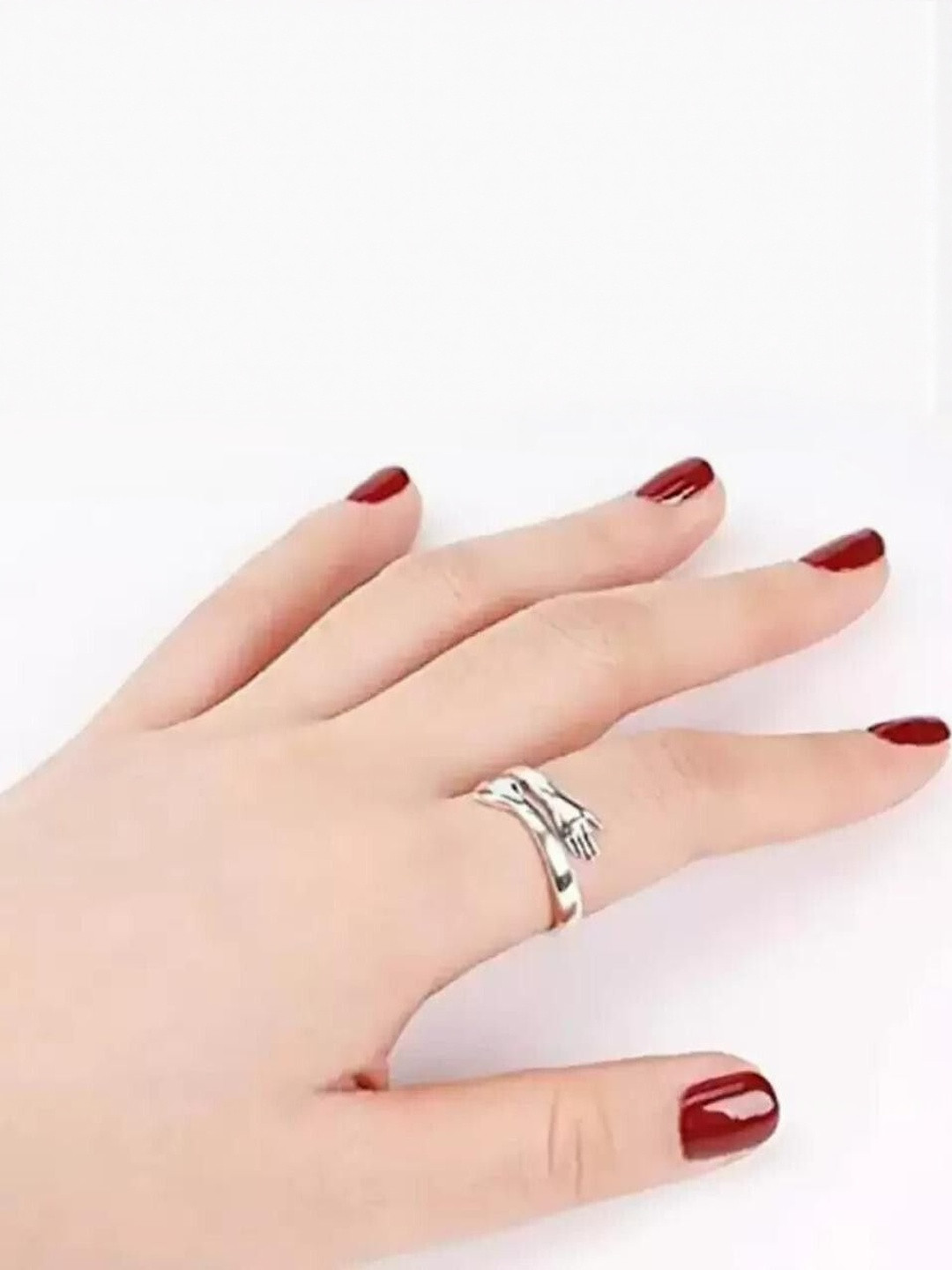 J.S ENTERPRISES Unisex Silver-Toned Stainless Steel Hand Motif Finger Ring