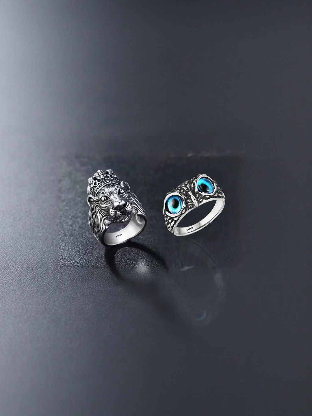 Teeragaj Set of 2 Lion & Owl Adjustable Finger Rings