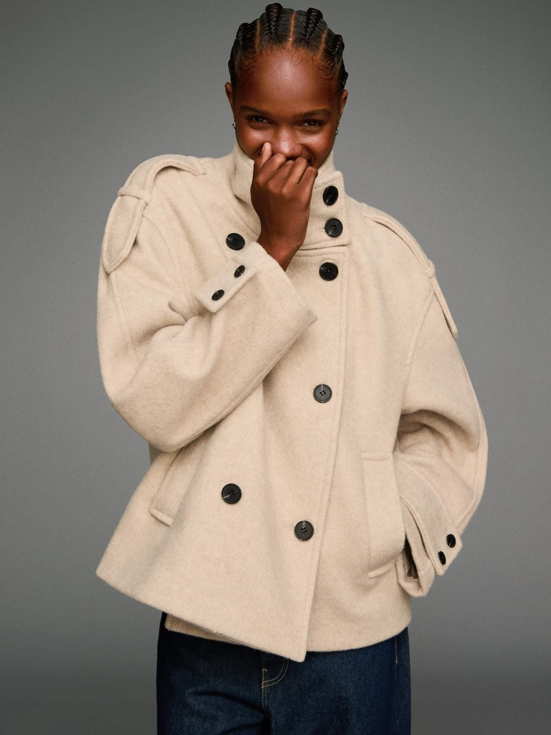 Bershka Women Felt texture jacket with funnel collar