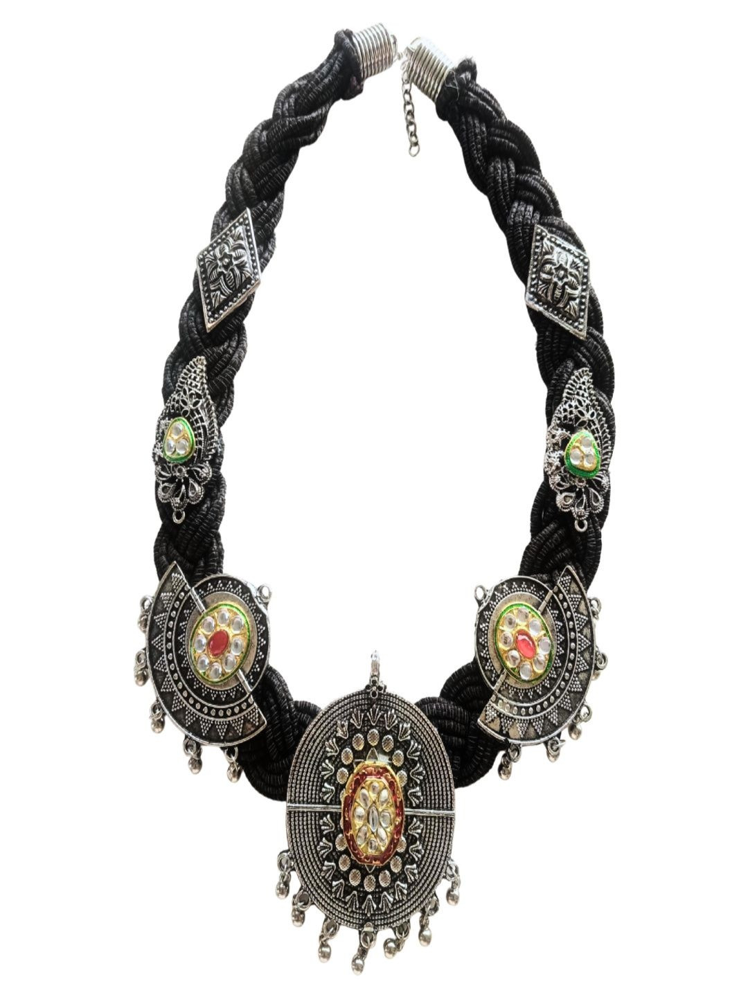 THE NAKHRA STORE Kundan Studded And Beaded Oxidised Statement Necklace