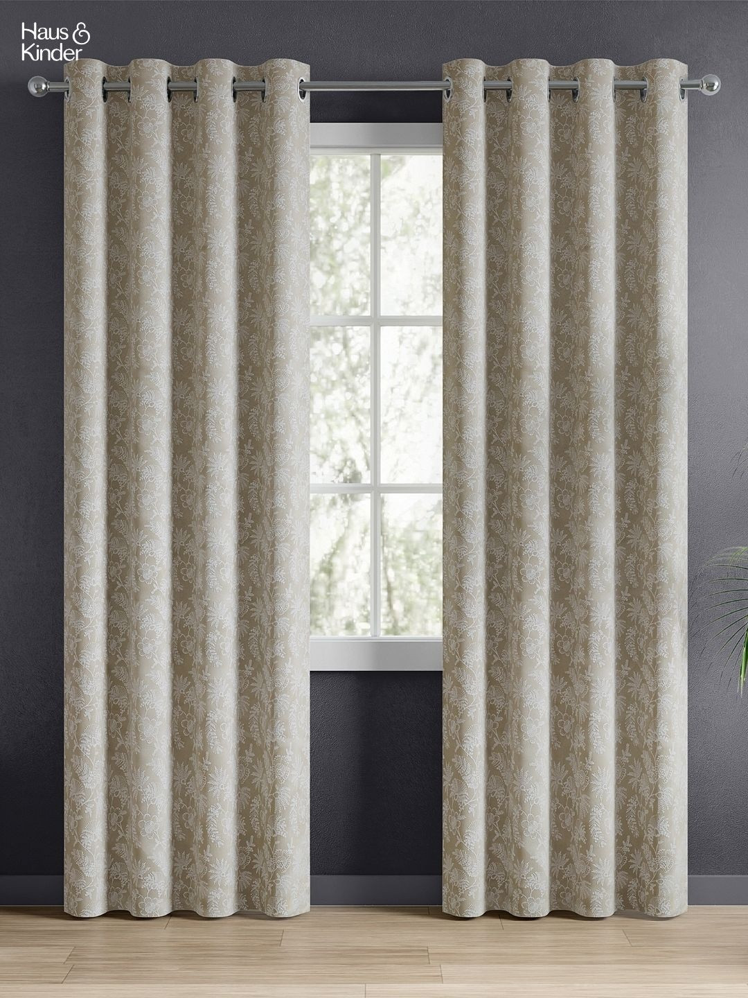 haus & kinder Shadowlace Fern Beige 2 Pieces Printed Jacquard Room Darkening Door Curtains