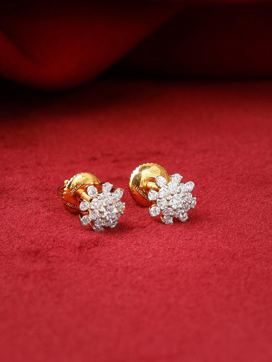 GIVA Women 14Kt Yellow Gold Lab Grown Snowbloom Spark Floral Earrings Diamond-1.452 gms