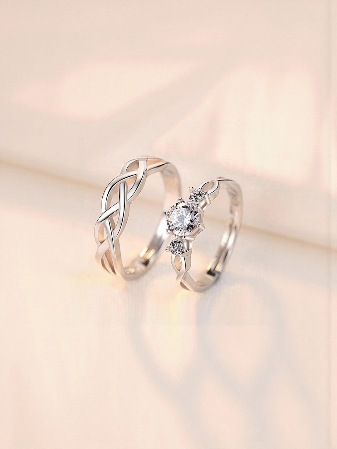 J.S ENTERPRISES Unisex Set of 2 Stainless Steel Artificial Stones Studded Toe Rings