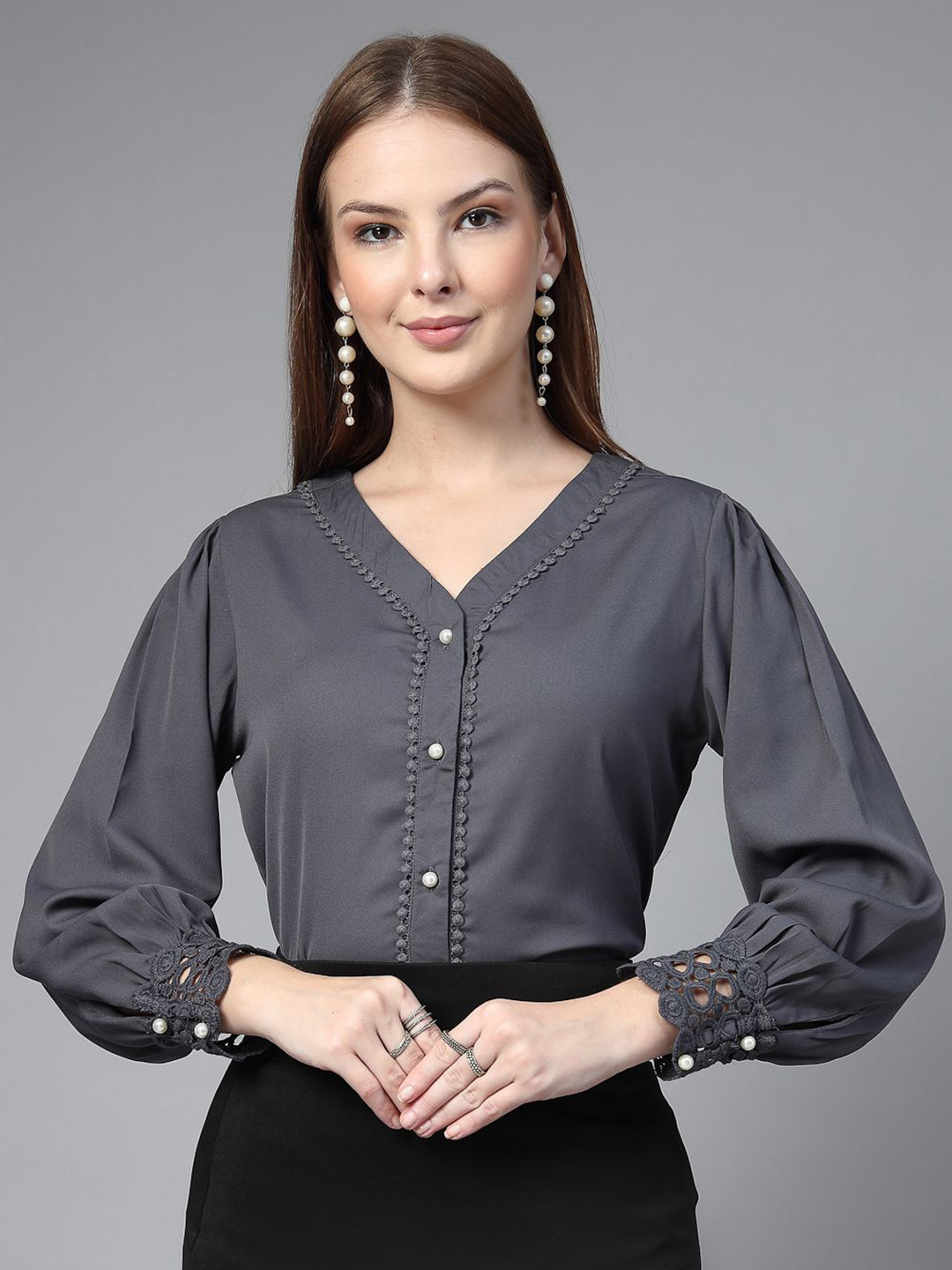 Style Quotient Women Modern Fit Solid Collarless Casual Shirt