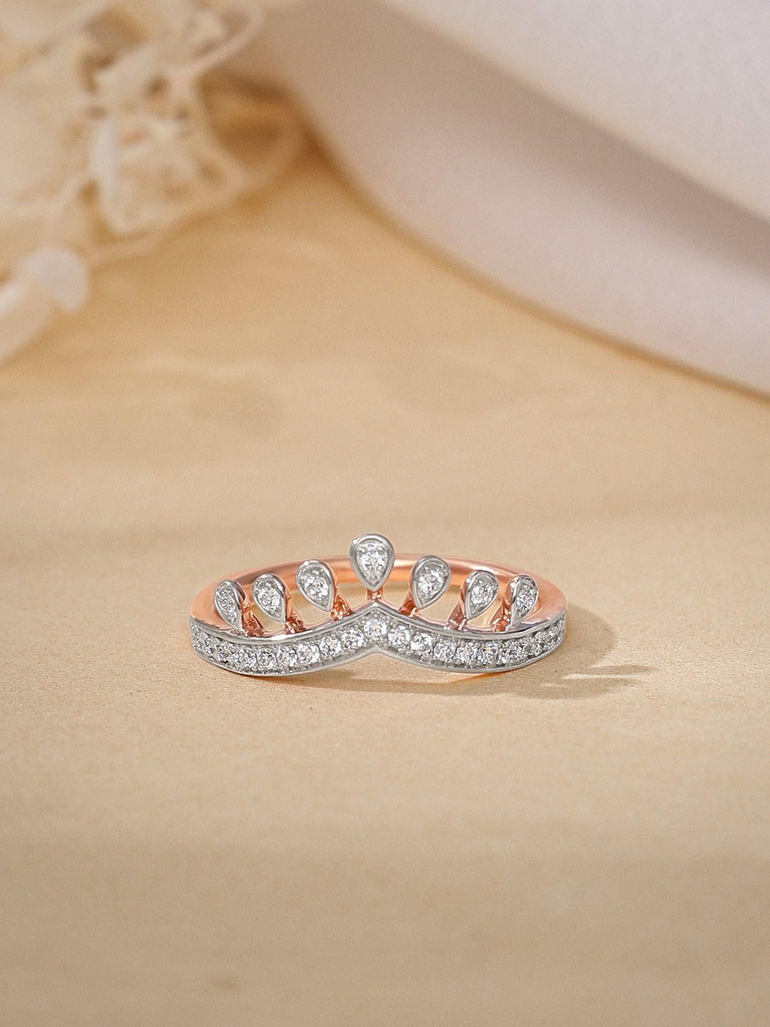 GIVA 18Kt Gold Tiara Crown Ring With 0.21Carat Lab Grown Diamond-2.65 gms