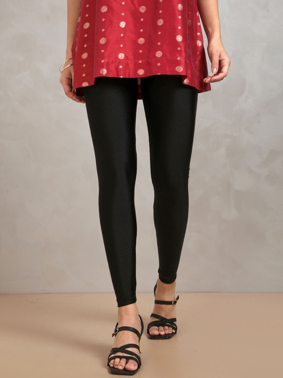 TWIN BIRDS Women Nylon Solid Black Shimmer Leggings