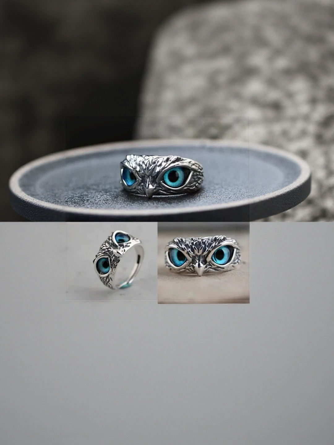 J.S ENTERPRISES Unisex Antique Owl Stainless Steel Finger Ring