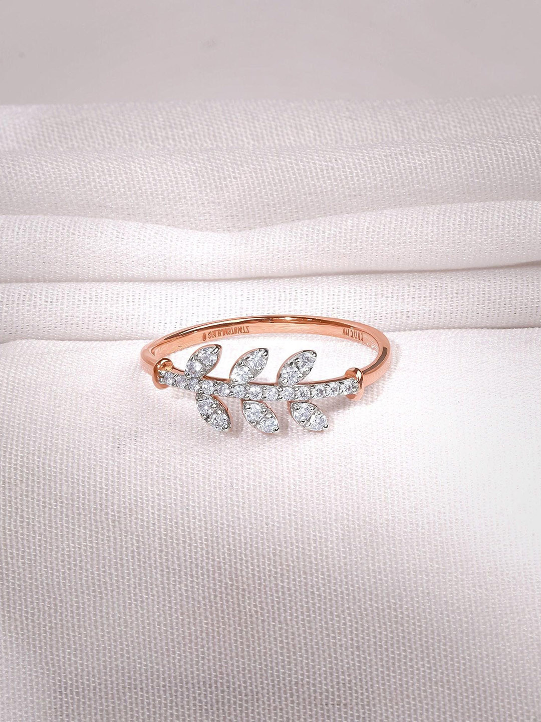 GIVA Women Rose Gold Leafline Lab Grown Dimond Ring-1.18 gms