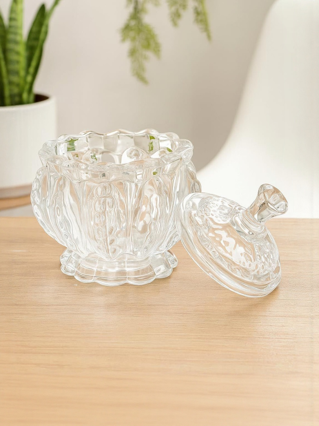 SOMIL Designer Candy Jar Transparent Textured Glossy Dishwasher Safe Serving Bowl