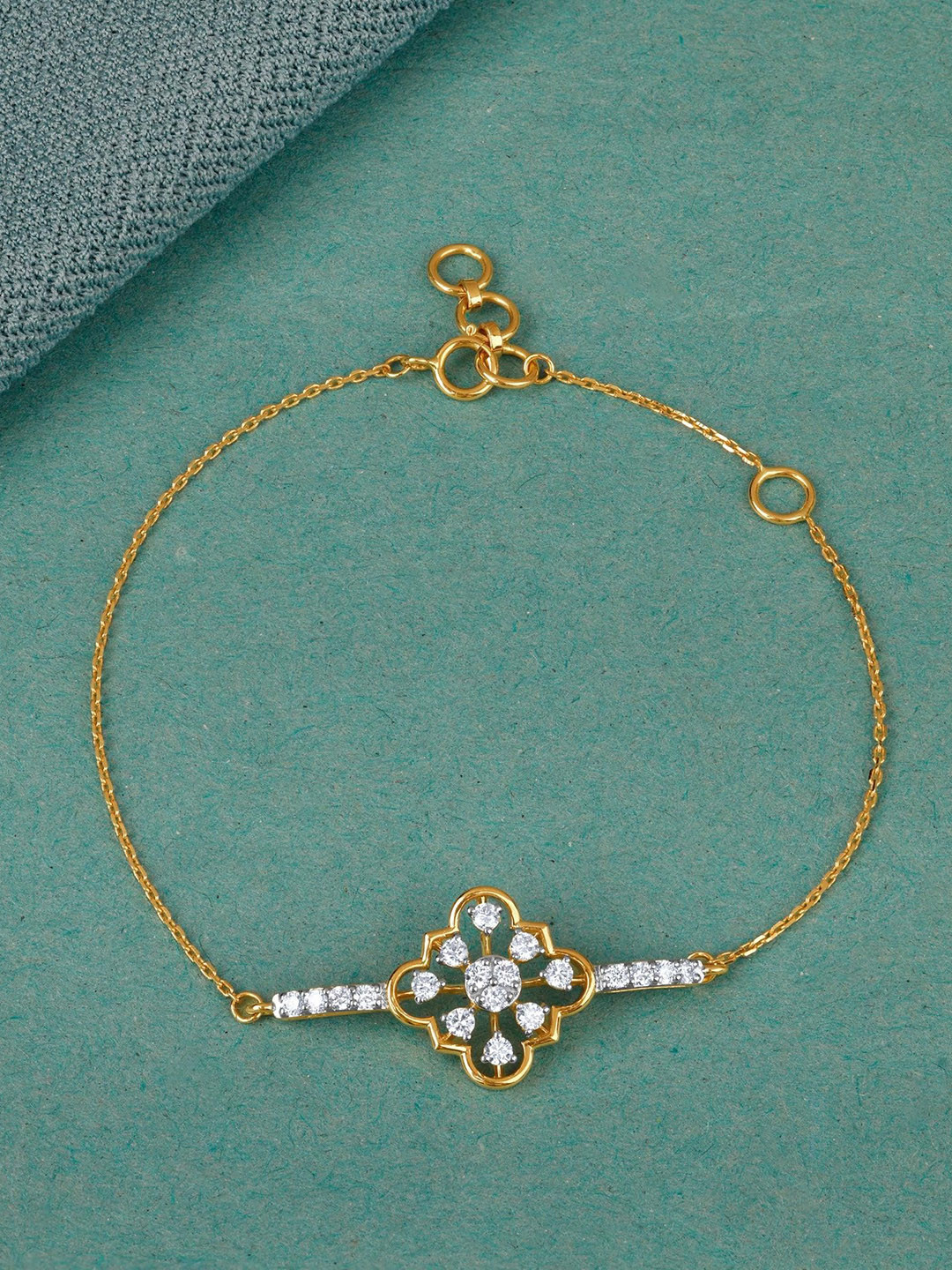 GIVA 14KT Gold Floral Lab Grown Diamond Bracelet-3.04 gms