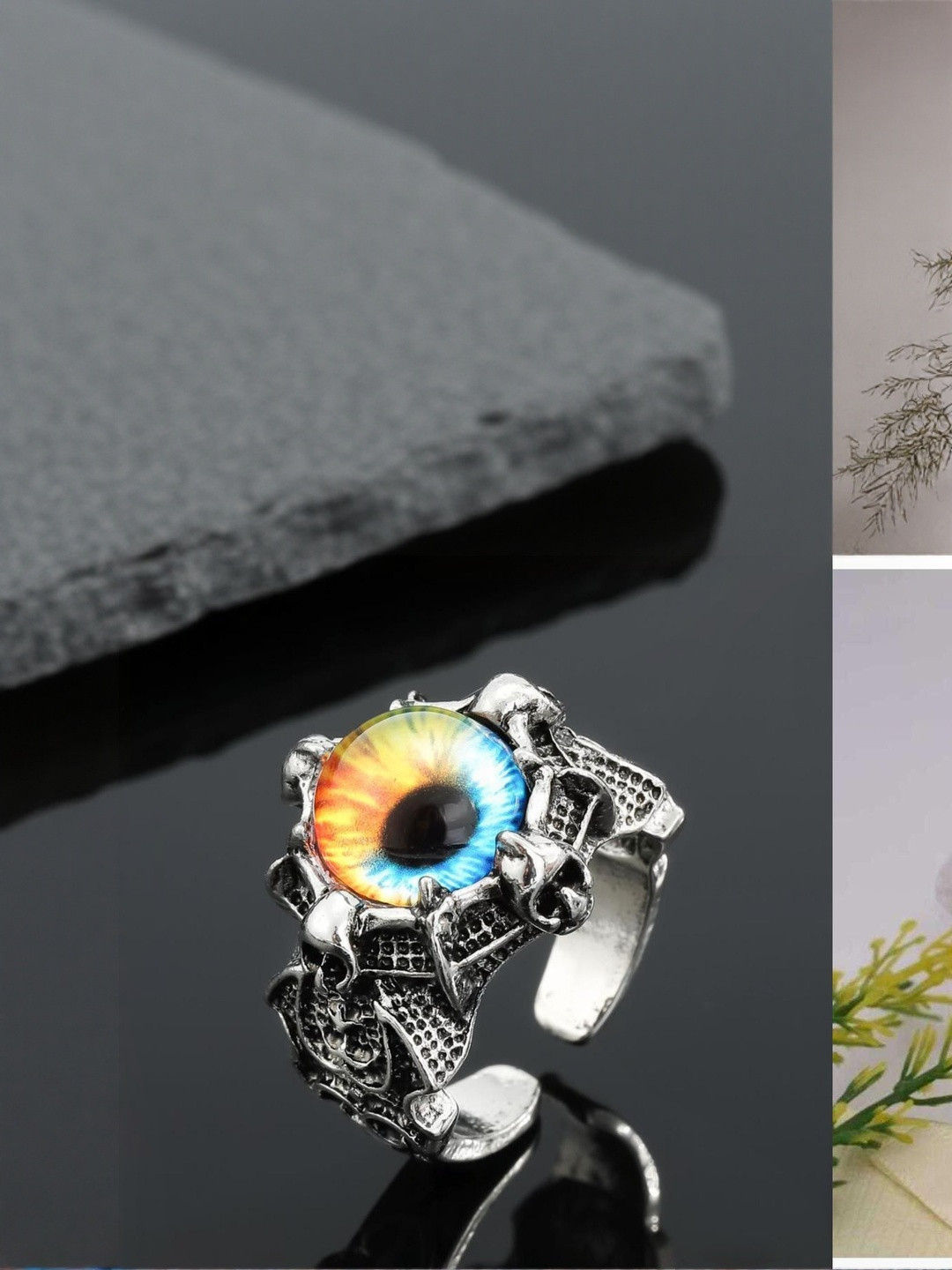 Teeragaj Set Of 2 Stones-Studded Finger Ring And Kada