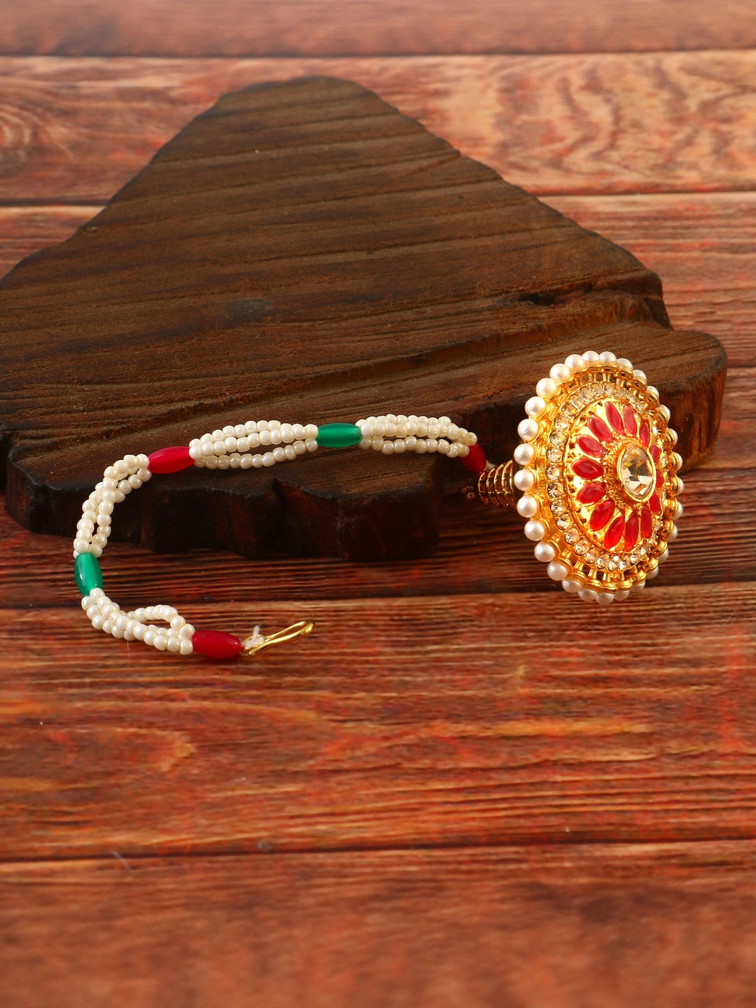 Jewar Mandi Gold-Plated Artificial Stones Studded & Beaded Maang Tikka