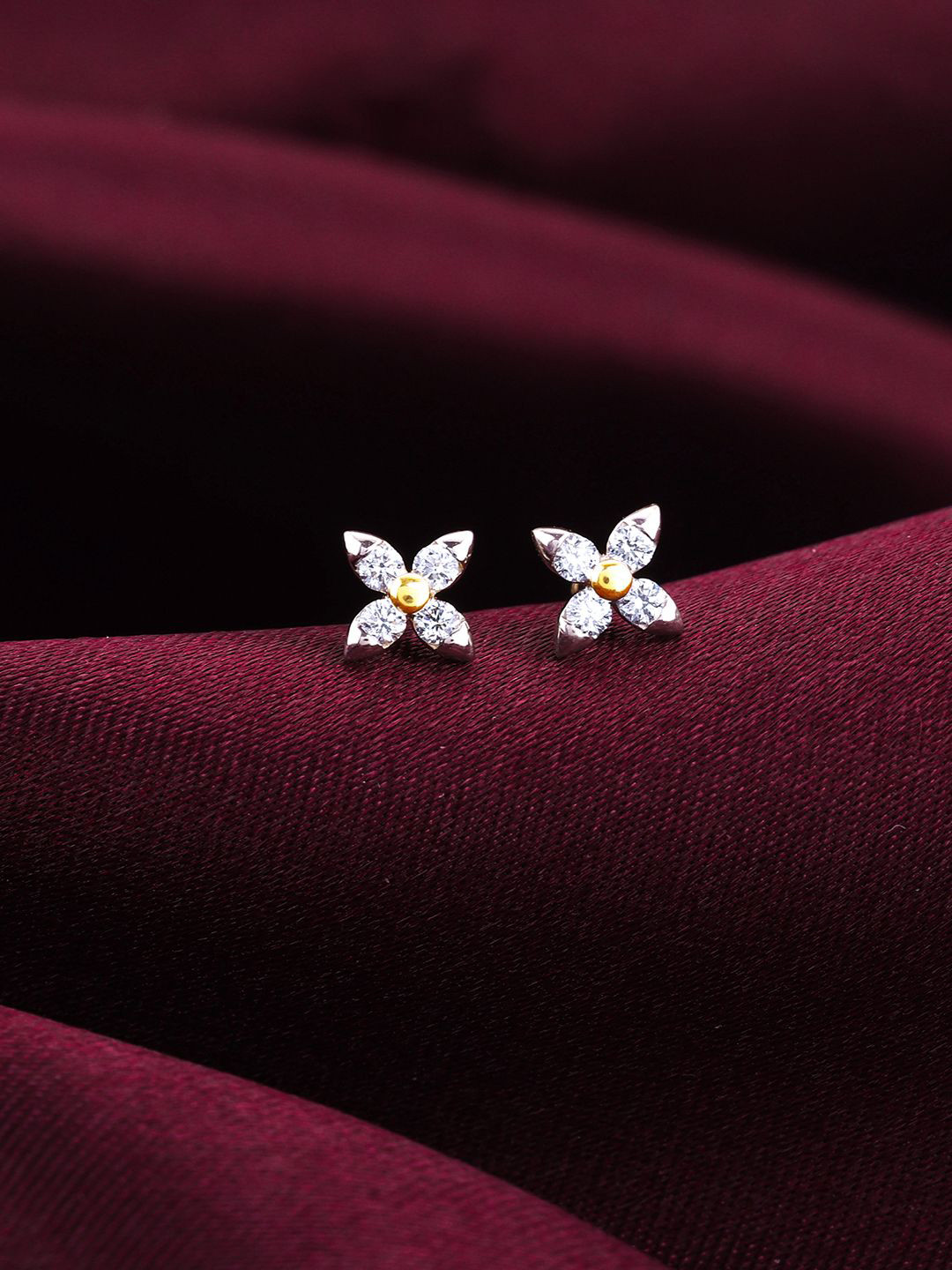 GIVA 14K Yellow Gold Floral Diamond Stud Earrings-0.5544 gms