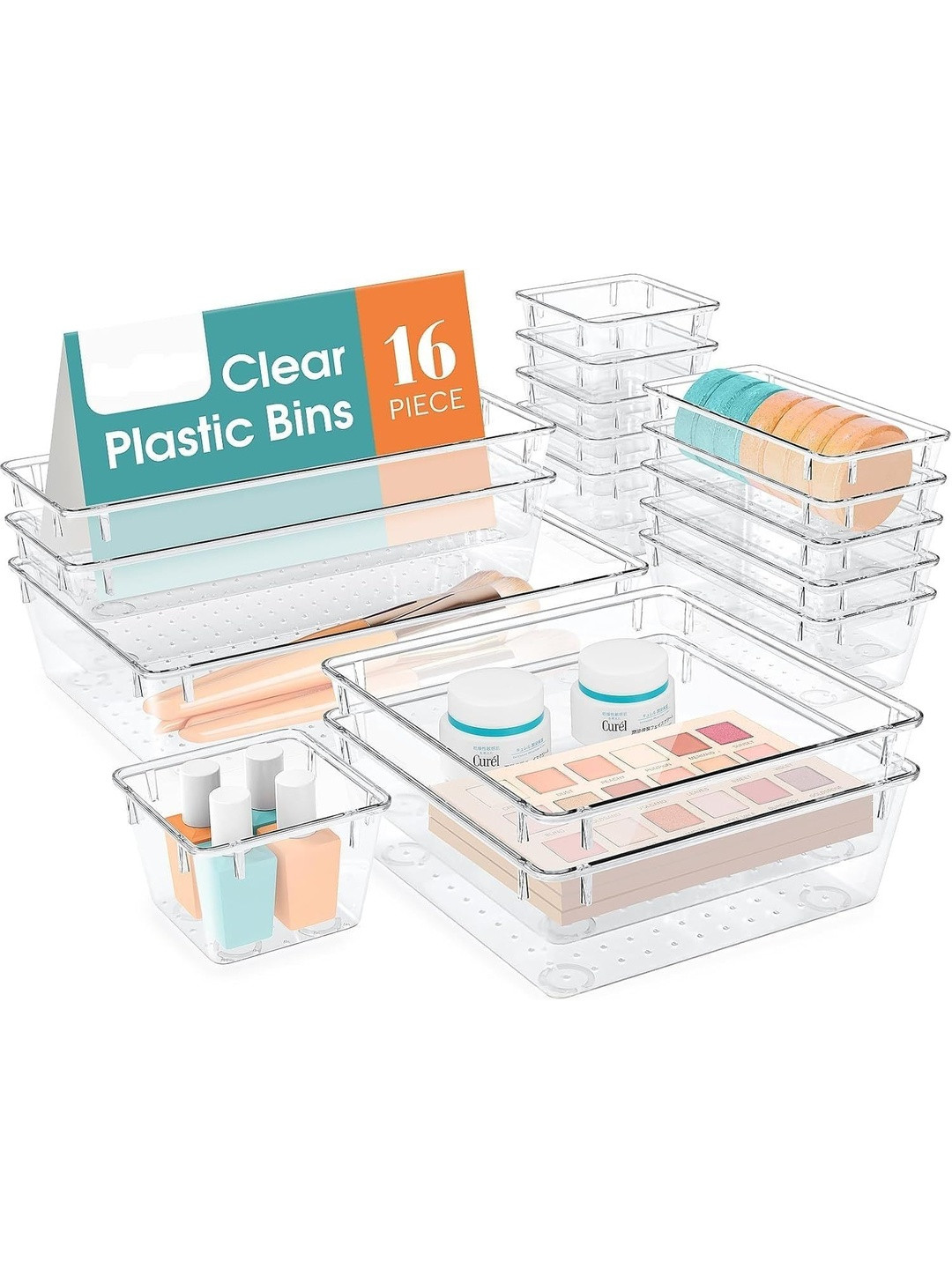 HOMIXO Transparent 16 Pieces Super Strong Multi-Utility Organisers