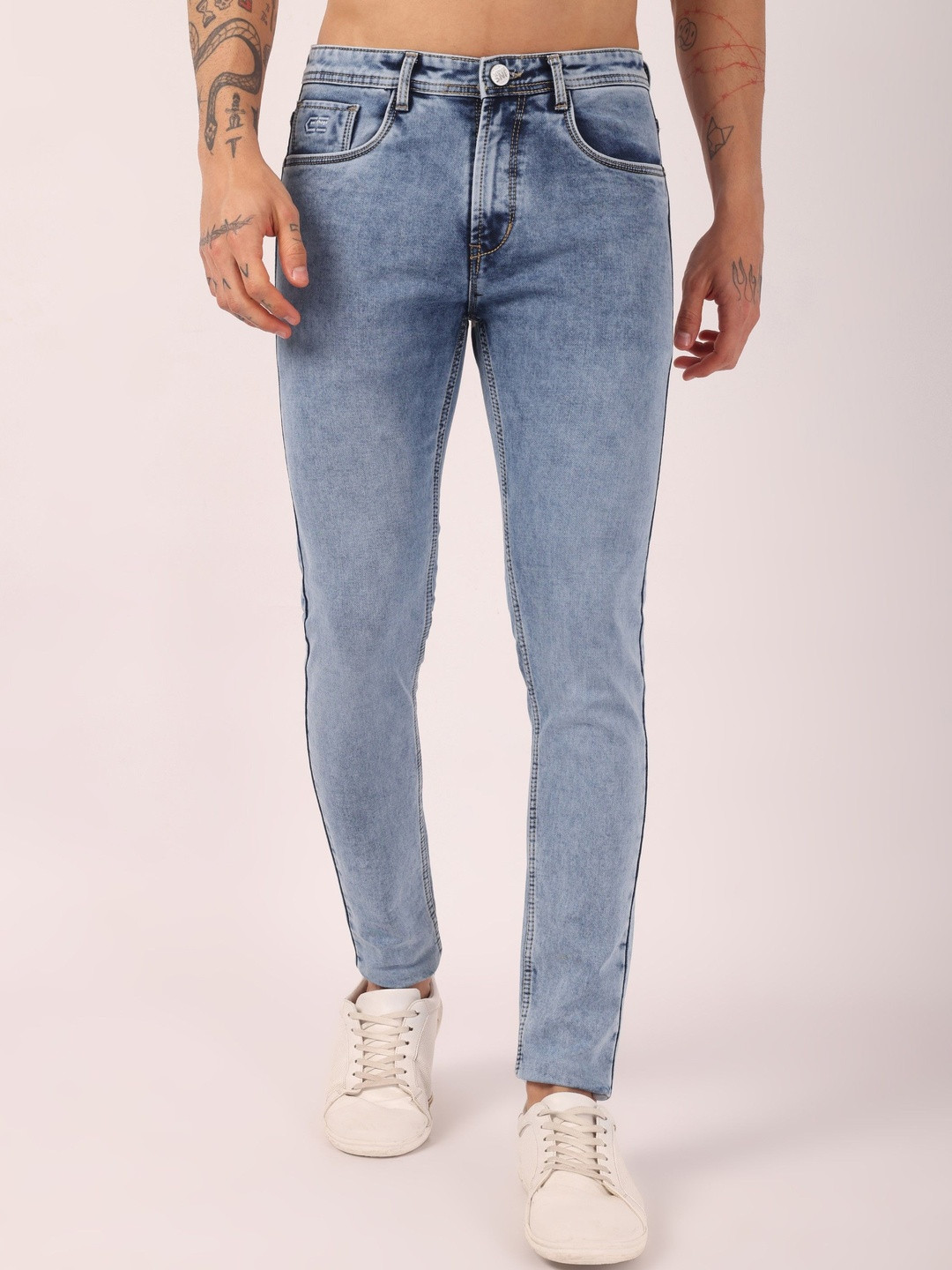 SUI DHAGA Men Narrow Mid-Rise Light Fade Denim Stretchable Relaxed Fit Jeans