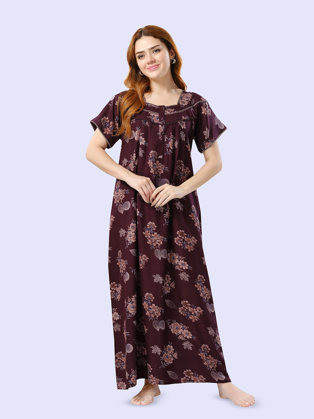 Cloud Soft Women Floral Printed Square Neck Maxi Nightdress