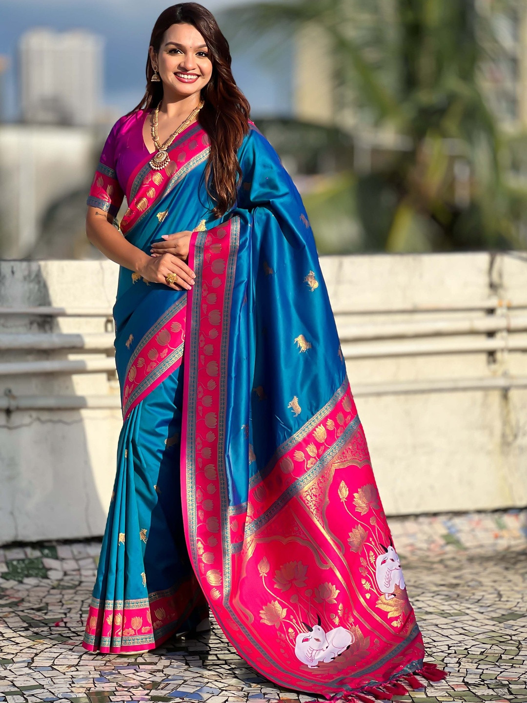 all about you Woven Design Zari Silk Blend Handloom Fashion Saree