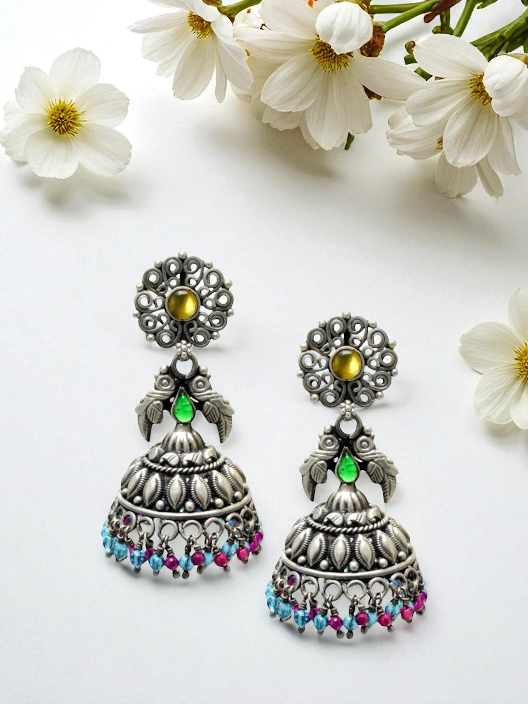 Azita Women 925 Sterling Silver Oxidized Jhumka Earrings