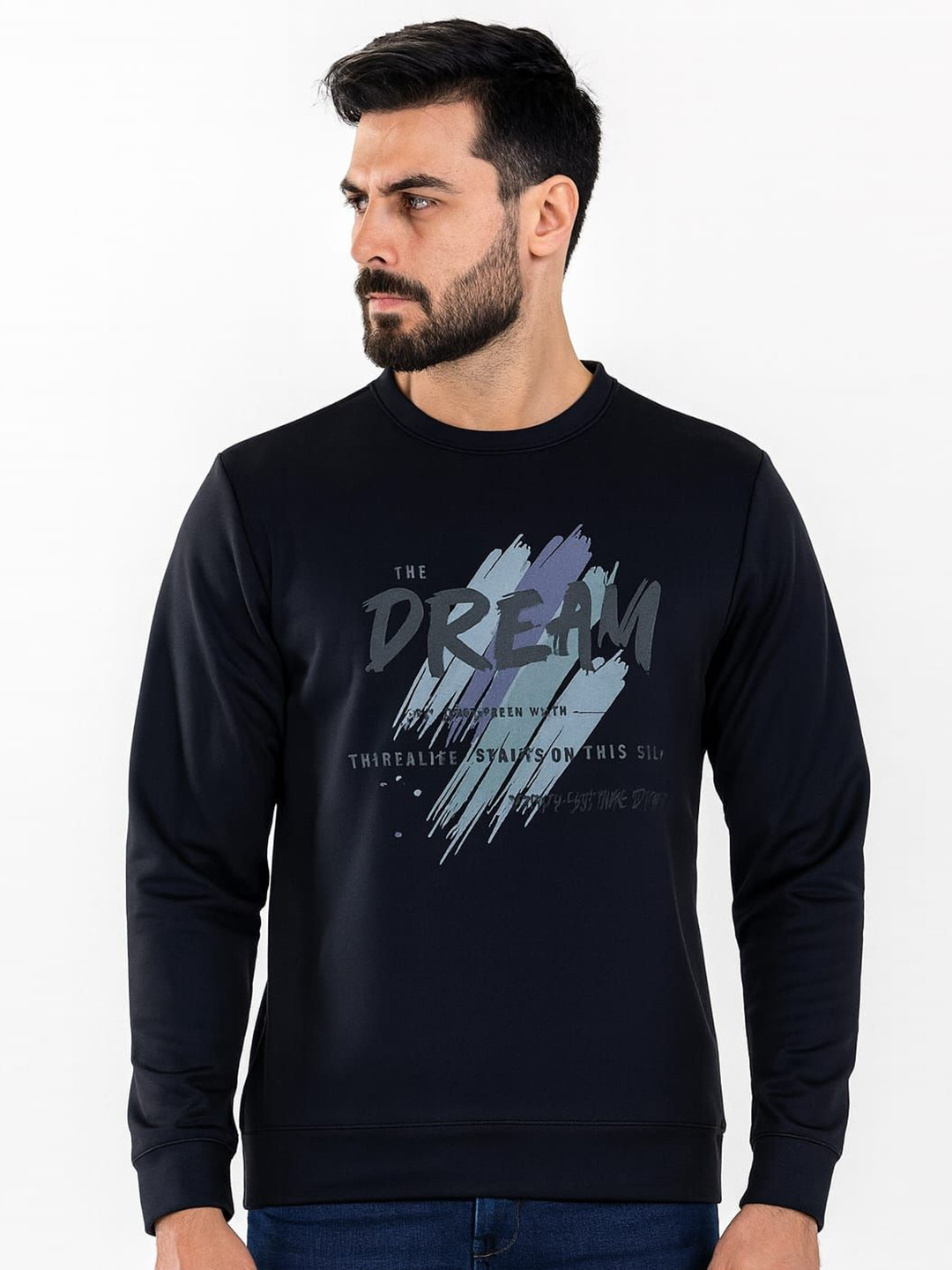 Men's Typography Printed Round Neck Long Sleeve Sweatshirt