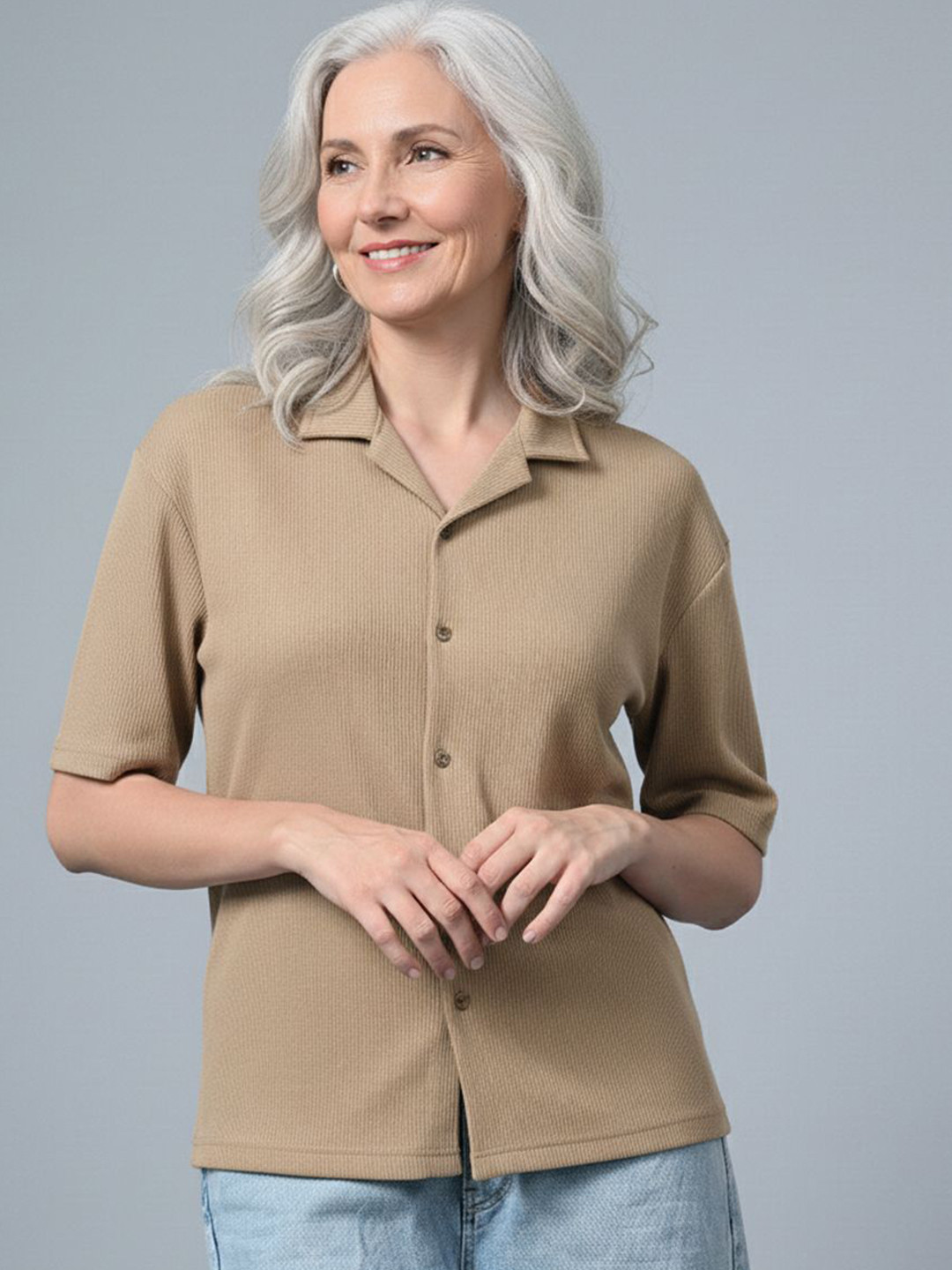 CLAFOUTIS Comfort Oversized Textured Cuban Collar Wrinkle Free Casual Shirt