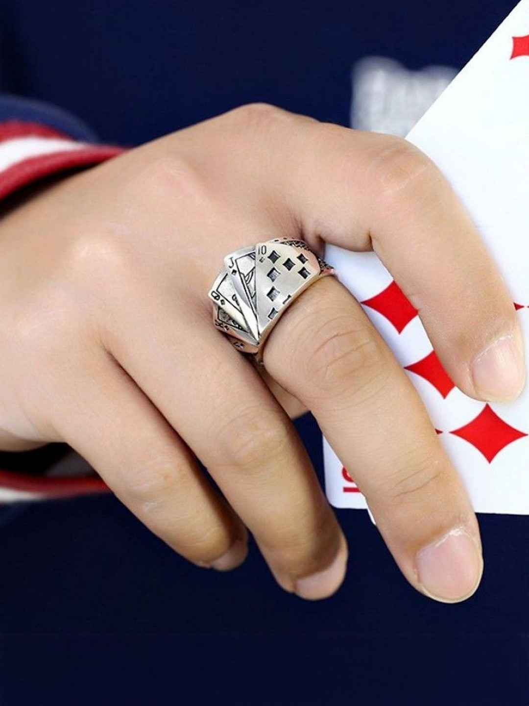 J.S ENTERPRISES Unisex Stainless Steel Playing Card Design Finger Ring