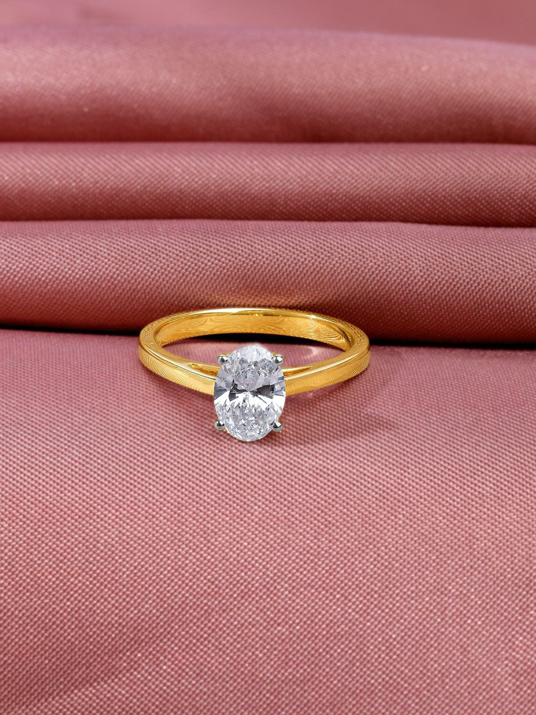 GIVA Gold Oval Cut Solitaire Lab Grown Diamond Ring-2.19 gms