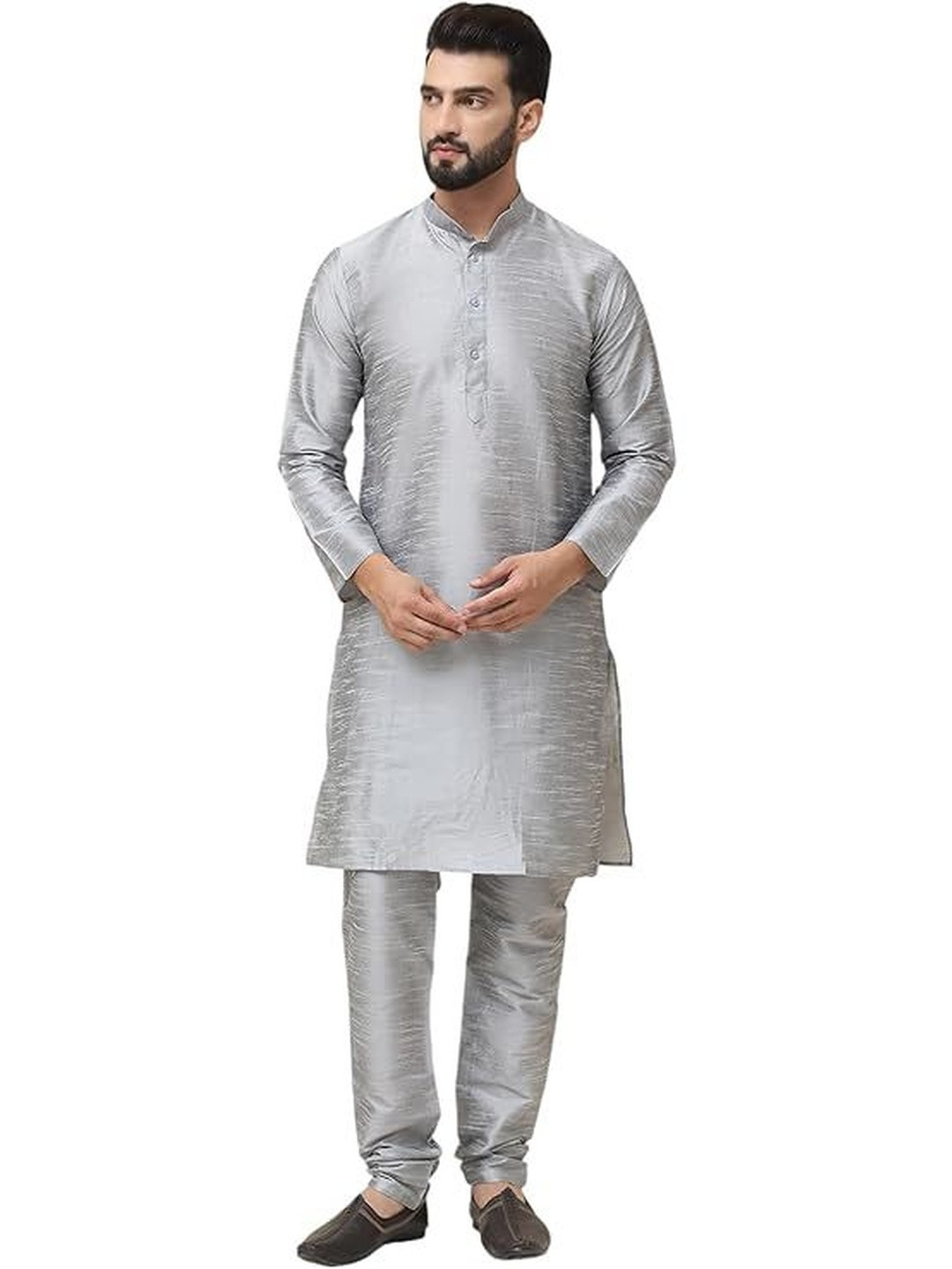 ROYAL KURTA Textured Self Design Mandarin Collar Pure Silk Kurta With Pyjamas