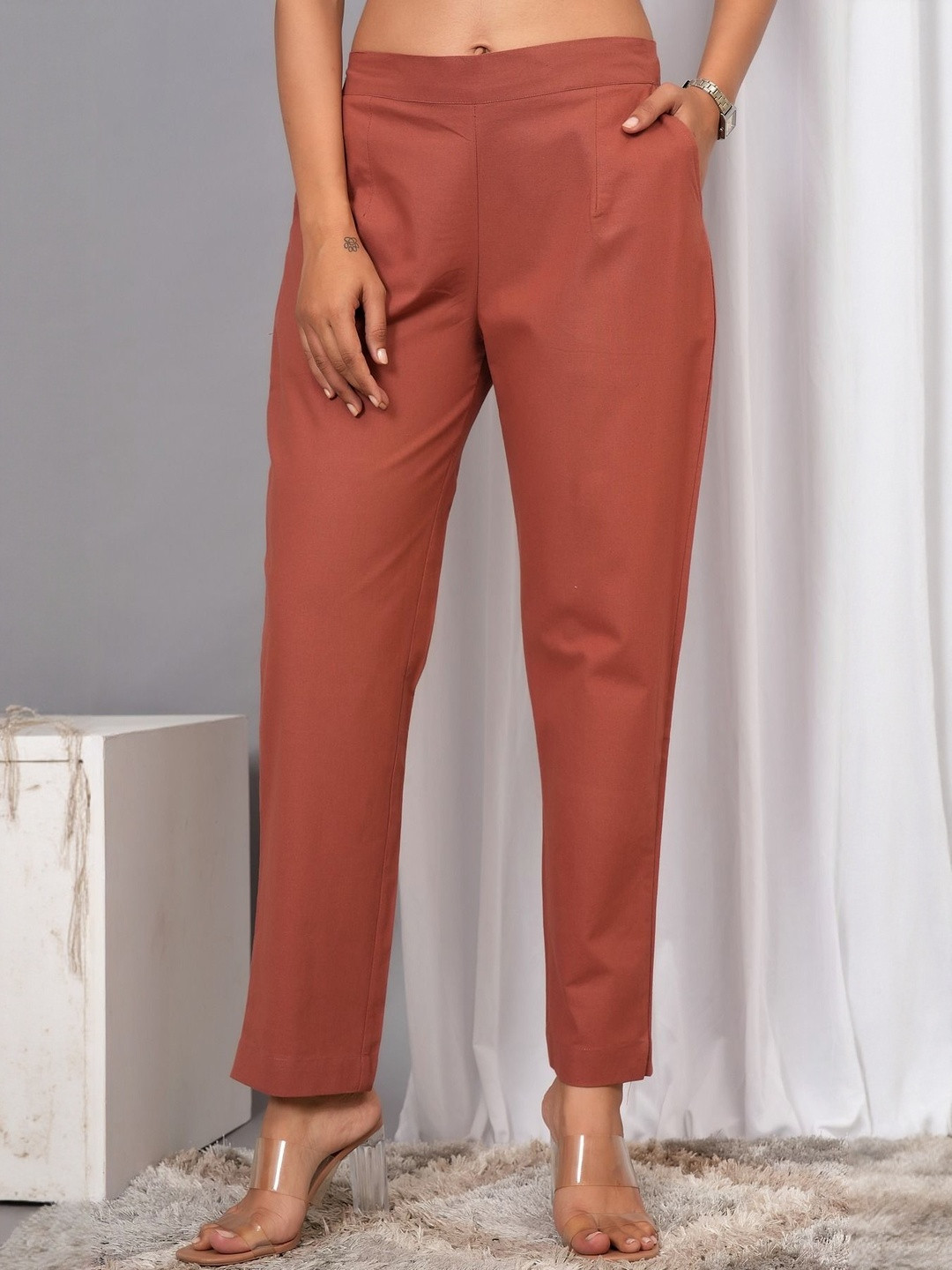 VYMO Women Tailored High-Rise Wrinkle Free Trousers