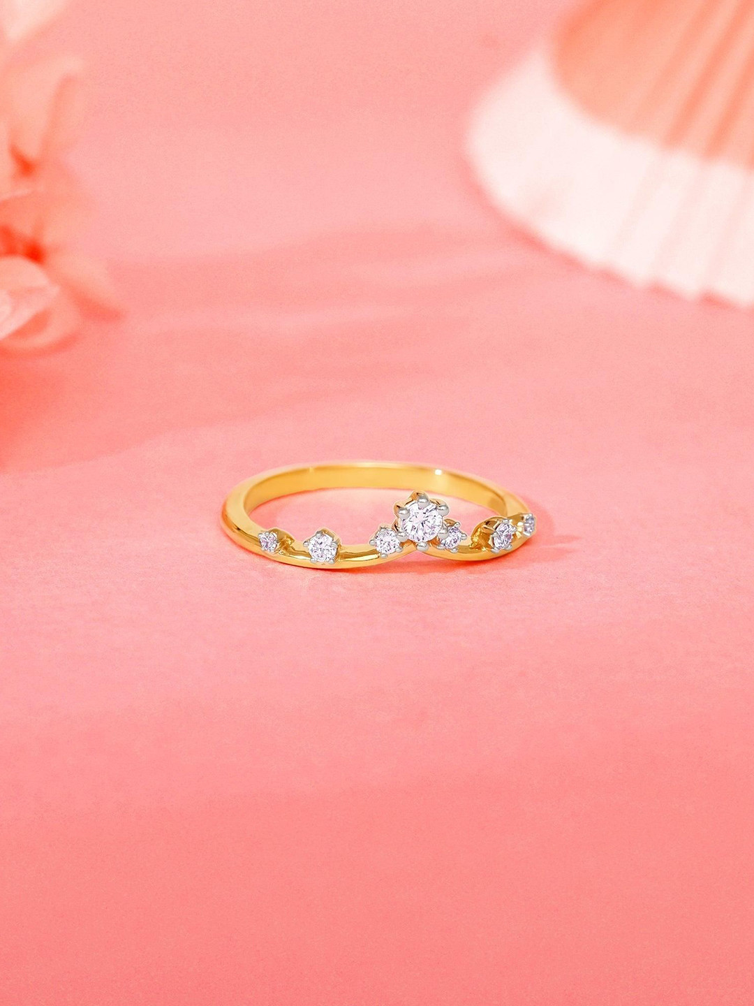 GIVA 18Kt Gold Floral Tiara Ring With 0.15 Carat Lab Grown Diamond-2.1 gms