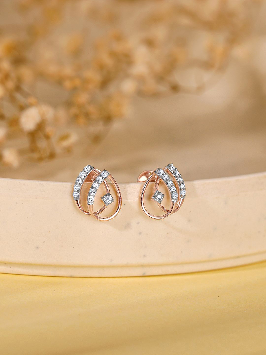 GIVA 18K Rose Gold Dual Drop Diamond Earrings-1.79 gms