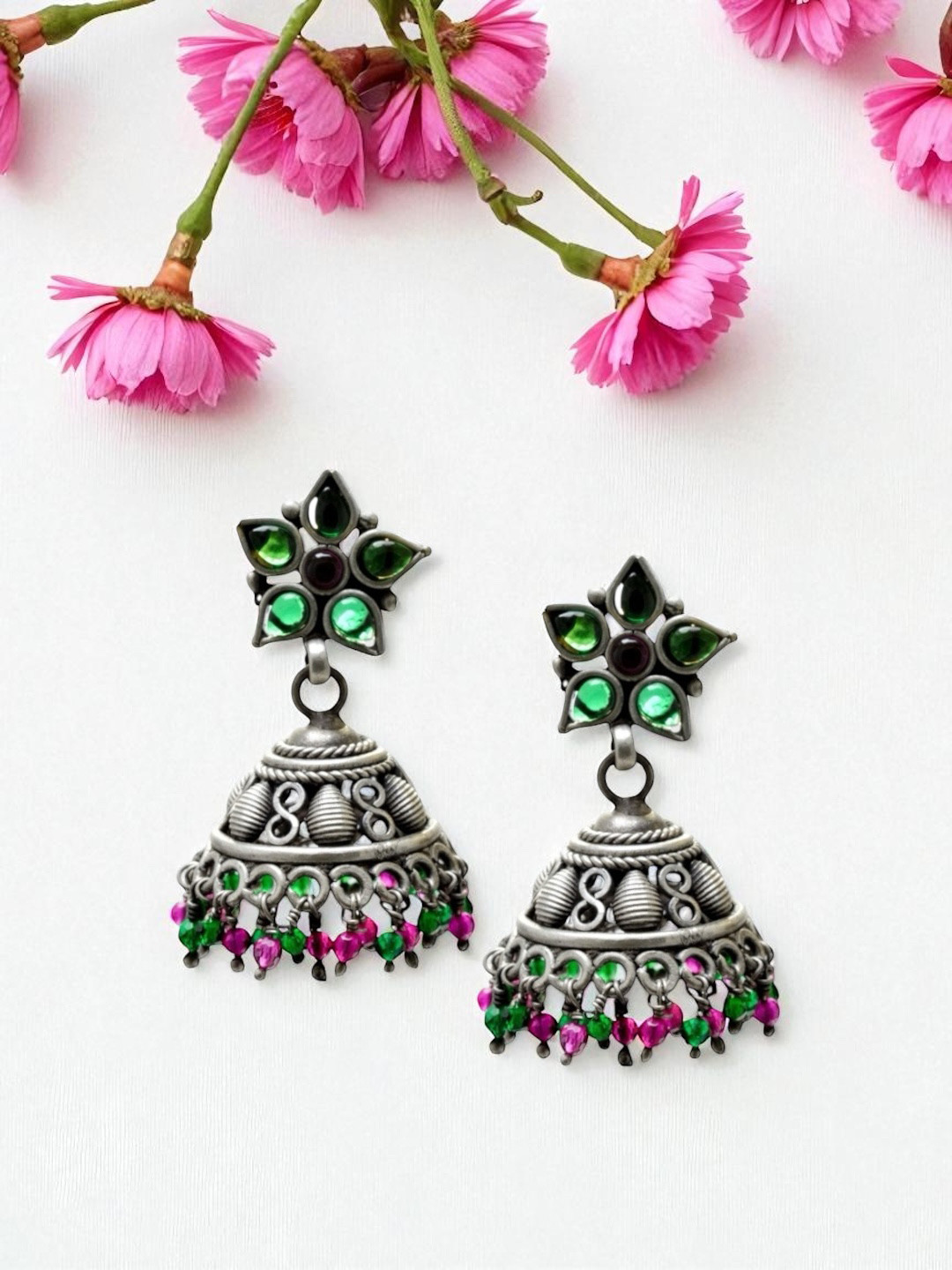 Azita Women 925 Sterling Silver Jhumka Earrings