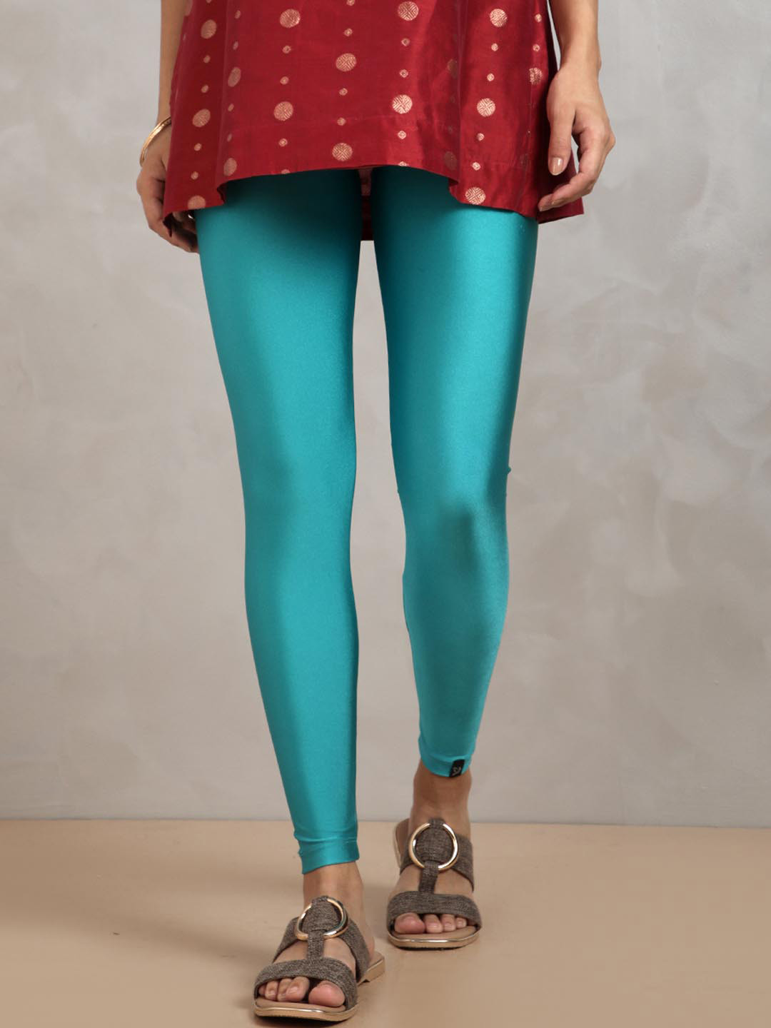 TWIN BIRDS Women Nylon Solid Blue Shimmer Legging